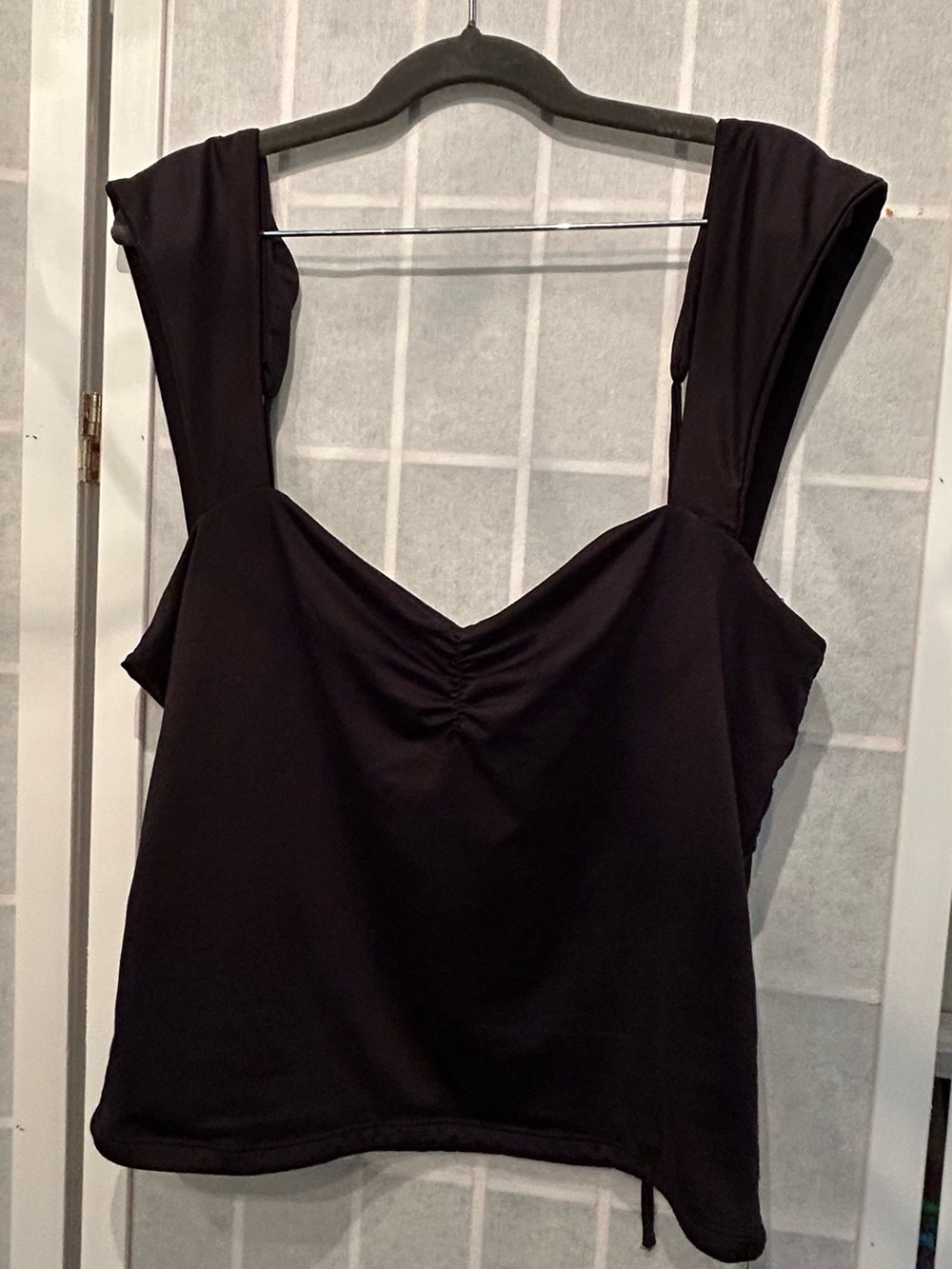 Black Wide-Strap Ruched Crop Top - Women